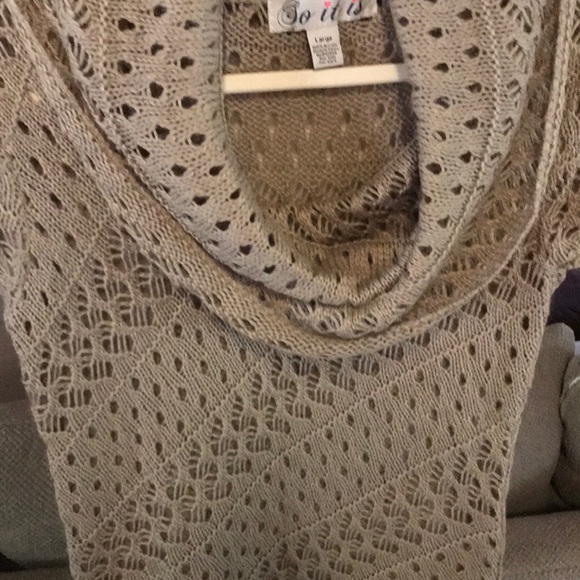 Tan Cowl Neck Open Knit Dress - Picture 6 of 6